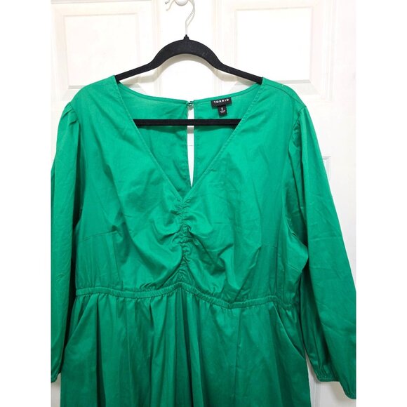Torrid Green Midi Festival Dress Ruched Front & 3/4 Sleeves Size 2 - Picture 7 of 10